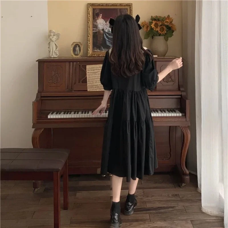 

Autumn New Black Kawaii Lolita Dress Sen Girl Fairy Cute Lolita Doll Collar Puff Sleeve Dress Fashionable Women's Bow Vestidos