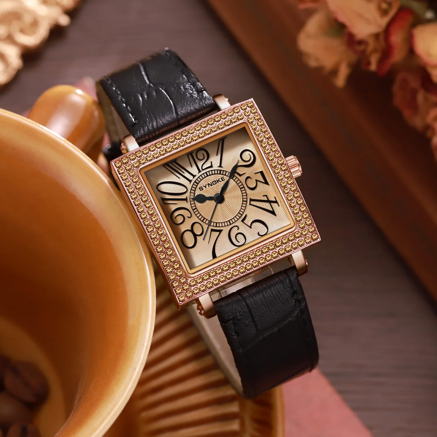 

Women Watches SYNOKE Leather Straps Wristwatches Ladies Square Waterproof Female Relogio Feminin