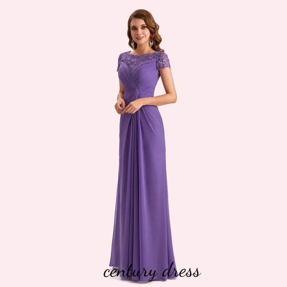 

Applique O-neck Customized Formal Dress Mother Of The Bride Short Sleeve Charming Ruffle Party Dresses Women Evening Gown