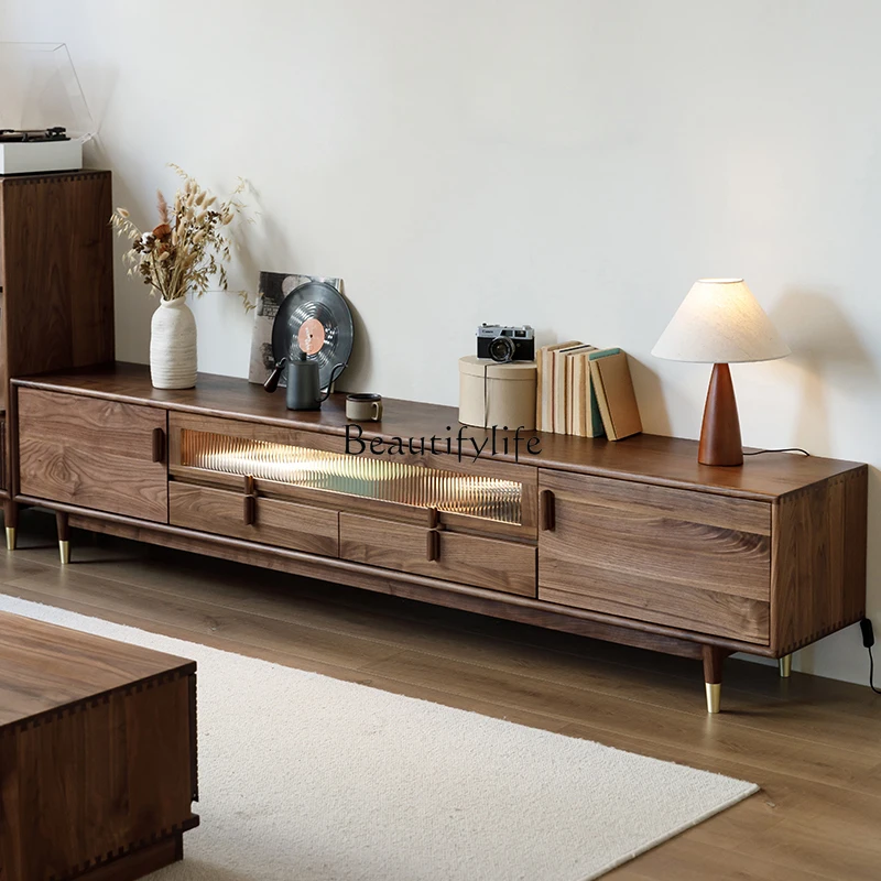 

ls 18 North American black walnut TV cabinet, all solid wood Nordic high-footed combination cabinet