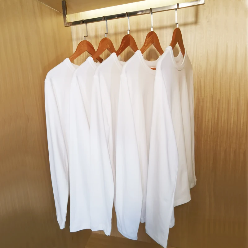 Heavyweight Pure Cotton Long Sleeve T-Shirt Loose  Color Men's And Women's Inner Wear White Base Shirt Underwear Top