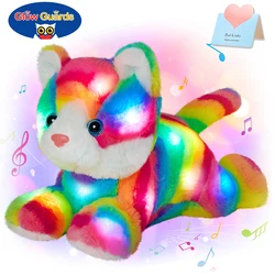 Animais de pelúcia luminosos para crianças, brinquedos de pelúcia fofos, gato arco-íris, macaco musical, cachorro, elefante, luz LED, presentes para meninas, 33cm