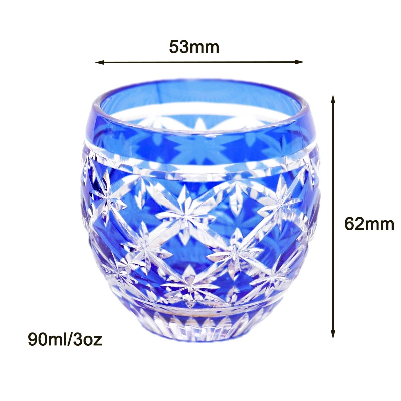 Crystal Shot Glasses Liqueur Liquor Spirit Sake Glass Edo Kiriko Hand Cut Clear With Gift Box Sky Blue Red Green 3oz/90ml 1PC