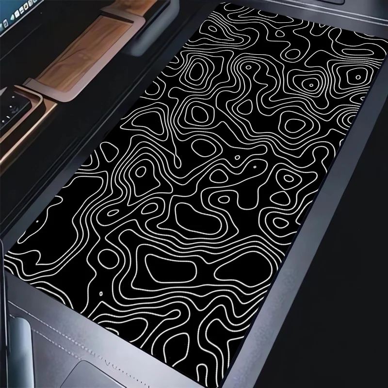 Alfombrilla para ratón sin costuras con mapa topográfico en blanco y negro, accesorios para juegos, alfombrilla grande para ratón, ordenador, oficina, mesa XXL, alfombrilla para ratón