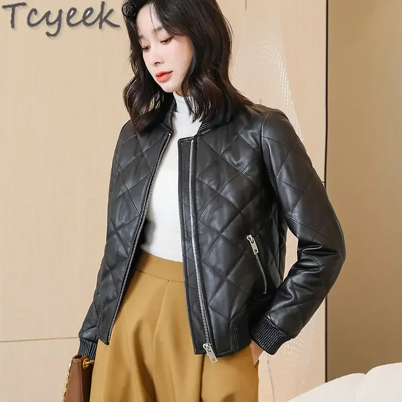 Tcyeek 2023 Real Leather Jacket Women Genuine Sheepskin Coats Fashion New Baseball Cloth Black Leather Jackets Womens Clothing