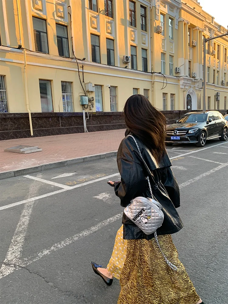 レディース ブラ バイカー PUレザー ジャケット ストリート スタイル ウェア レザーコート サイズ 初秋 ファッショナブル ストレートカット ロング丈...