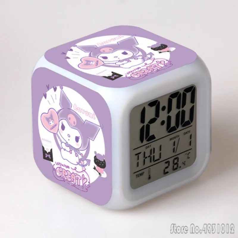 Anime Cartoon Sanrio Kuromi Alarm Clock Creative Student 8x8x8cm LED Cube with Colorful Light Display Time Week Month