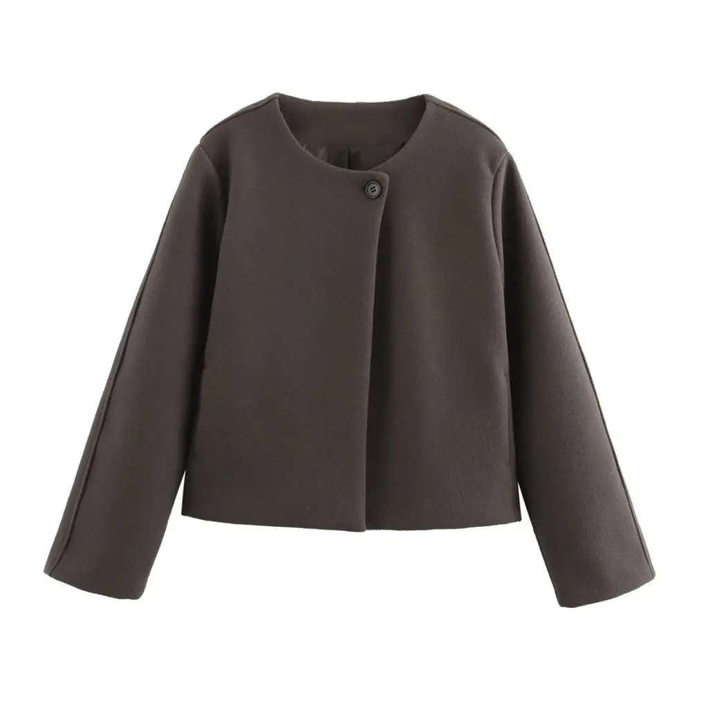 

Women's round Neck Woolen Cardigan Thickened Winter Coat European American Style One Button Loose Casual All-match Top
