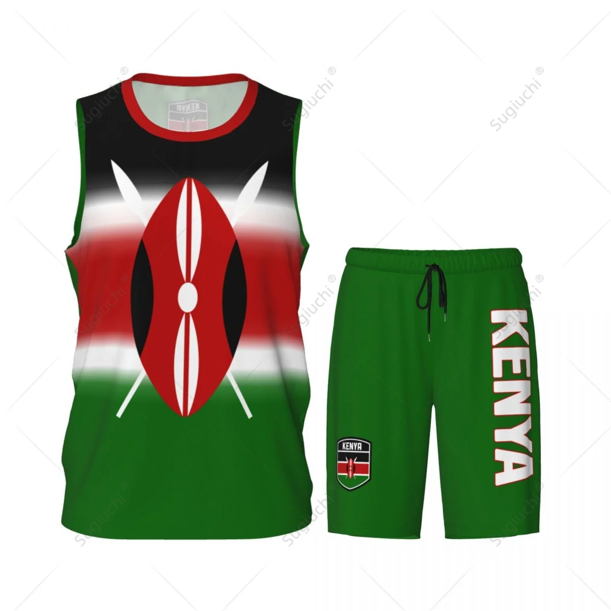 Men Kenya Flag Basketball Jersey Set Mesh Shirt & Pants Sleeveless Exclusive Team-up Custom Name Nunber Unisex