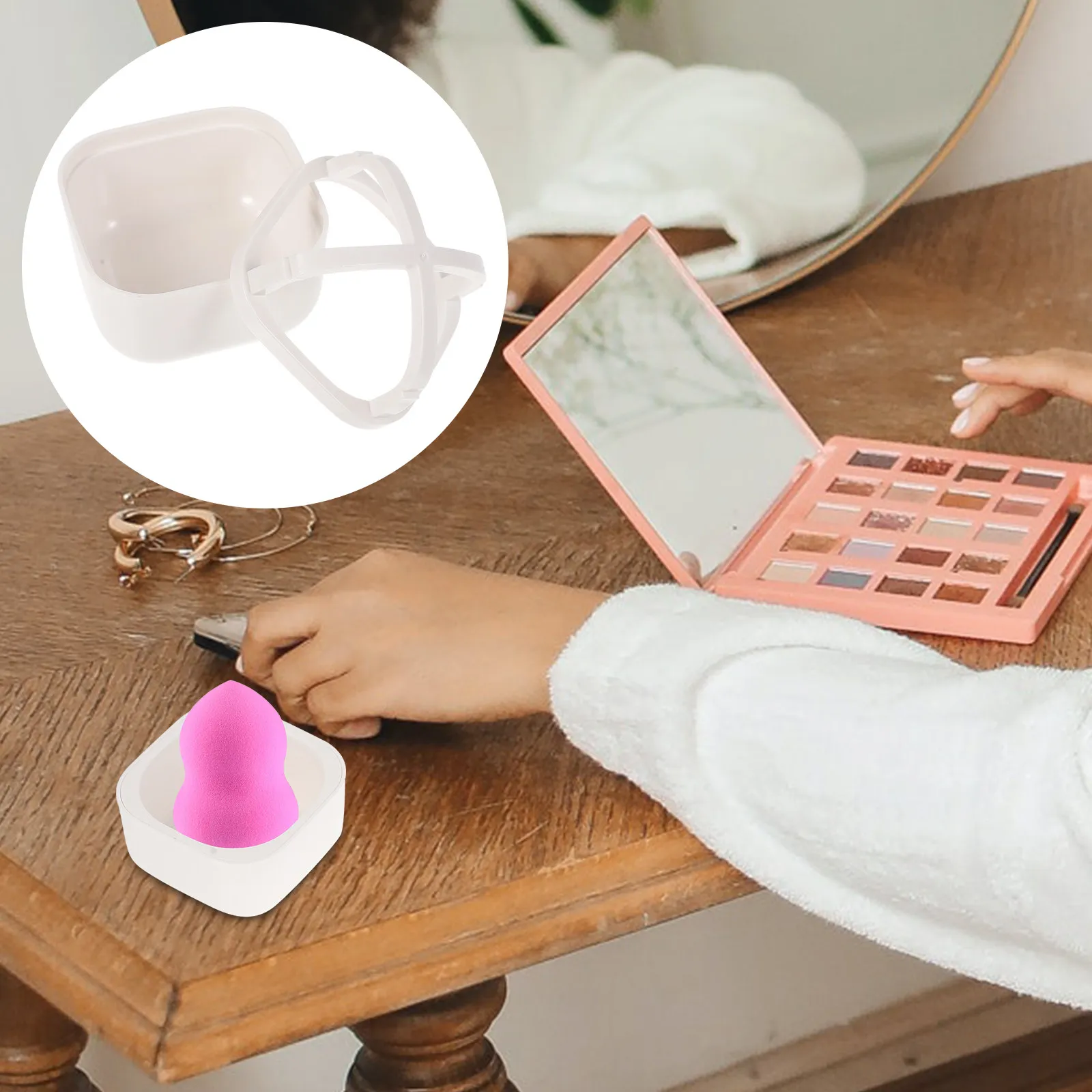 5Pcs Eco Friendly ABS Makeup Sponge Holder Beauty Tool Dryer Puff Display Stand Reusable Powder Puff Container Desk Organizer