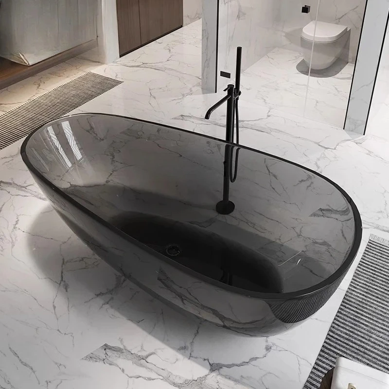 Transparant badje Afneembare kunststeen van kristalhars in kleur Onafhankelijke badkuip met dunne rand