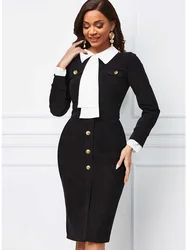 2023 Summer Dresses for Women Solid Long Sleeve Button Design Work Dress Vestidos De Mujer Casual Elegant Midi Robe Female