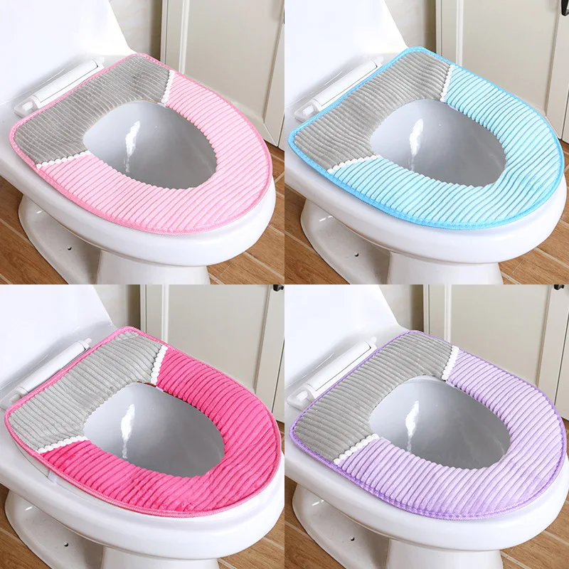 Cojín Universal de felpa para inodoro, funda para asiento de inodoro, baño, invierno, cálido, impermeable, taburete, alfombrilla para WC, tapa de inodoro, accesorios