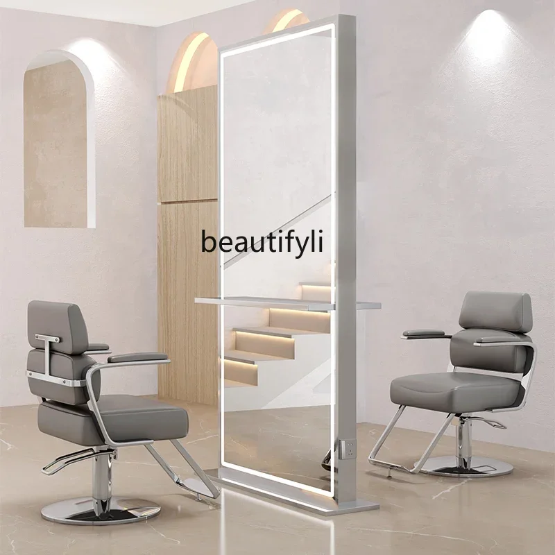 

SS NewHair Saloon Dedicated Mirror Hot Dyeing Floor Dressing Table Stainless Steel Hair Salon Hair Cutting Double Mirror