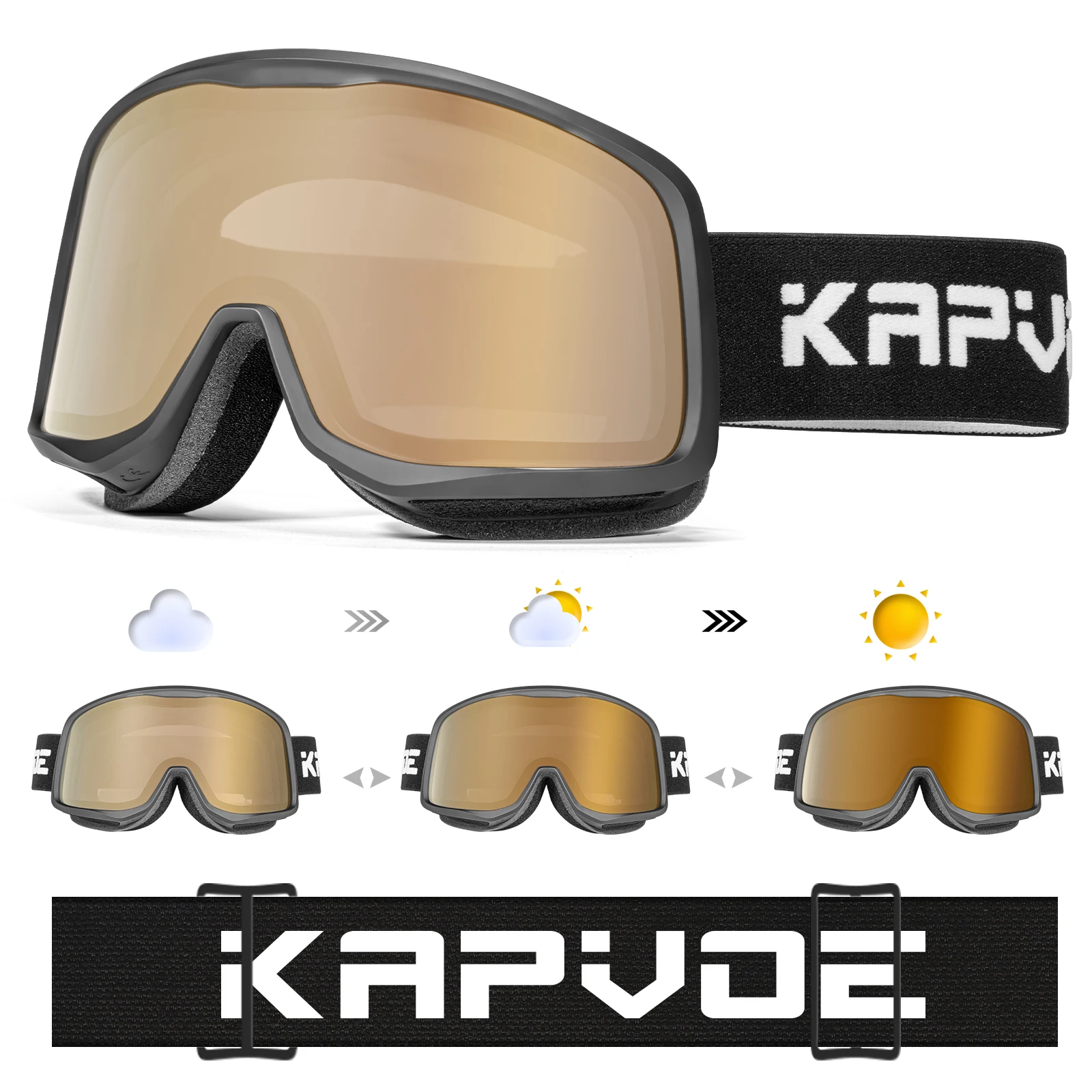 

Kapvoe Color Photochromic Ski Goggles Anti-Fog Lenses UV400 Protection Men Women Ski Goggles Winter Sports Eyewear
