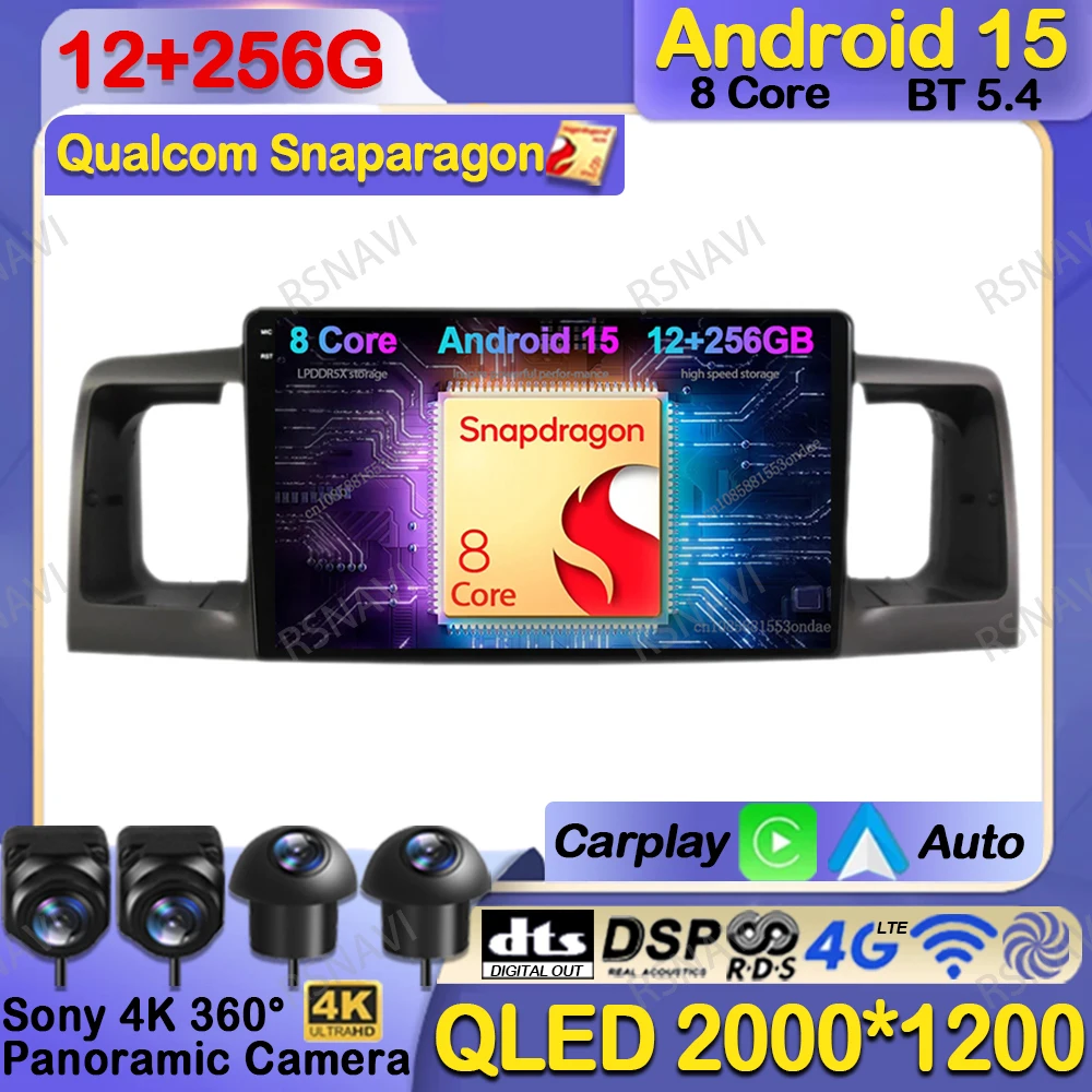 

Car Radio Android 15 For Toyota Corolla E120 2000-2009 BT Stereo Autoradio Head Unit Wireless Carplay Auto QLED DSP 5G WIFI GPS
