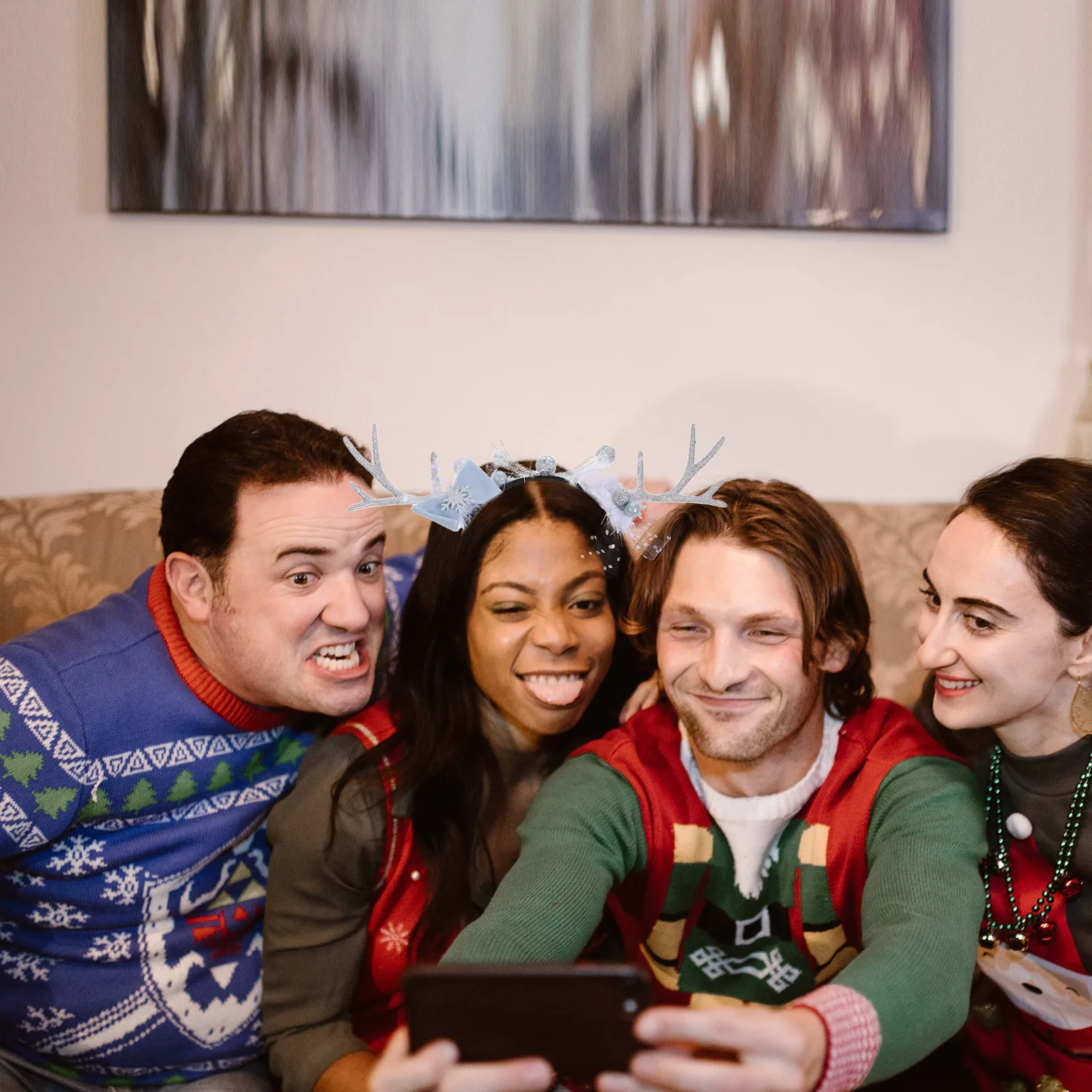 

Christmas Deer Antler Headband Snowflake Bow Costume Party Hair Hoop for Women Festive Christmas Accessory