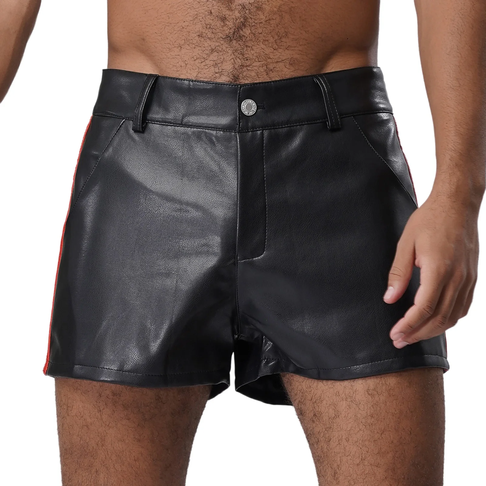 Celana Pendek Mini Kulit PU Cargo Pinggang Tinggi Pria dengan Kantong, Celana Pendek Cargo Kulit Imitasi Matte untuk Aktivitas Sehari-hari, Santai, Bersepeda, dan Liburan