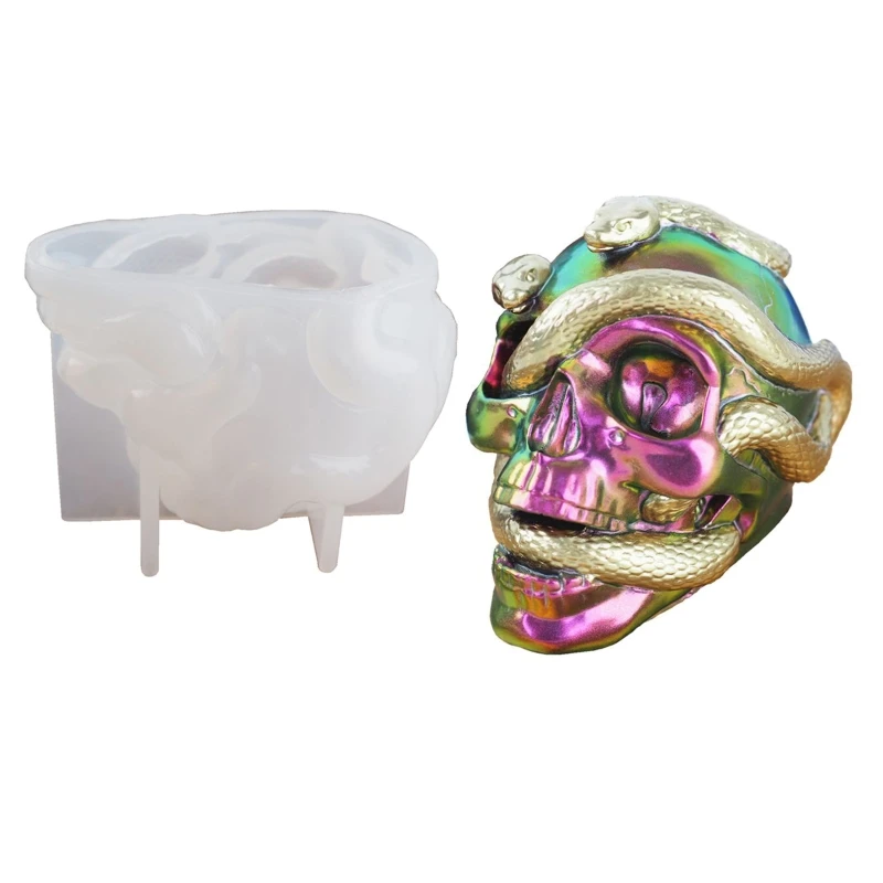 Skull for Head Snake Silicone Mold DIY Crystal Epoxy Resin Casting Tool Double Snake Mirror Mould DIY Holder Orna