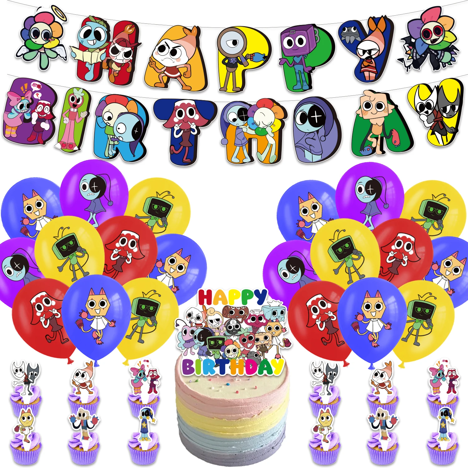 Dandy World Themed Birthday Party Decoration Balloon Banner Cake Topper Cartoon Cute Game Children Birthday Gifts Baby Shower