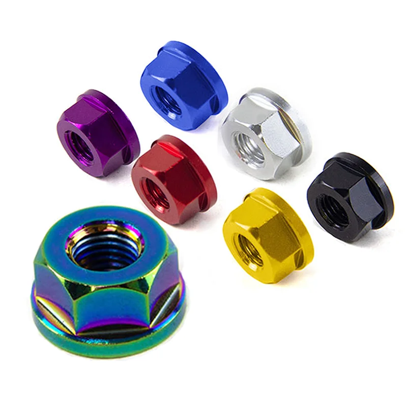 M8 M10 M12 M14 Universal Motorcycle CNC Anodized Rear Axle Flange Screw Bolt Nylon Hex Insert Lock Nut Locknuts Self-locking Nut