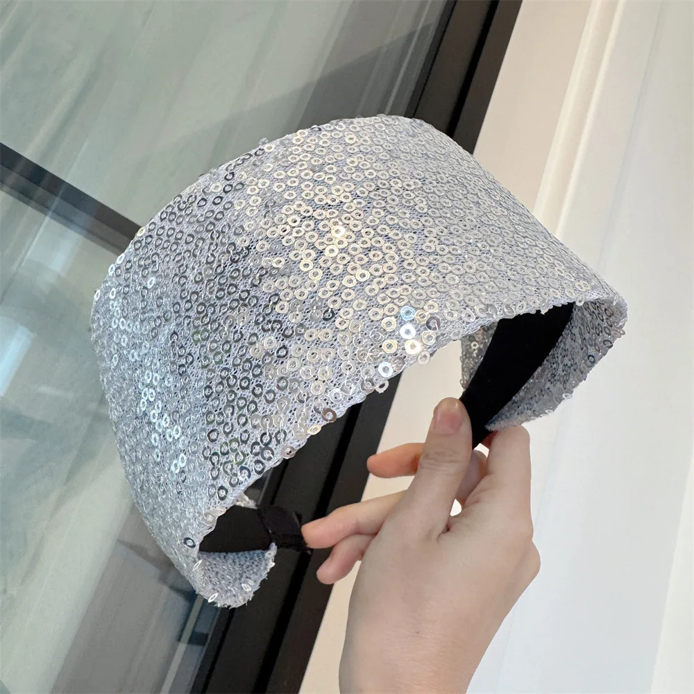 1Pcs Sequined Wide-Brimmed Headband Holiday Party Bronzing Sequined Hair Band Makeup Diademas Haar Accessoires Women - Image 2