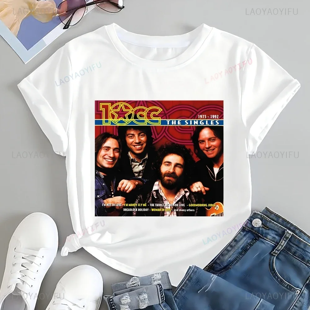 Retro British Art Pop Band 10cc Estampado Camiseta Top 10cc Tendencia Manga Corta Camisa Unisex Estampado Camiseta Grande