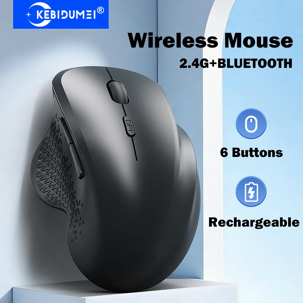 KEBIDUMEI Dual-Mode Bluetooth 2.4G Wireless Mouse 6 Buttons 