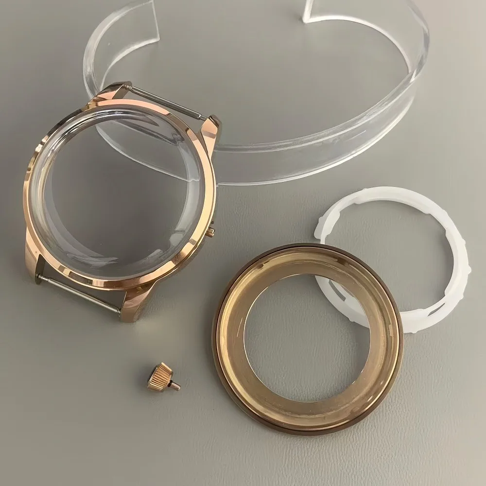 حافظة ساعة من الفولاذ المقاوم للصدأ 40.5 مللي متر قوس زجاجي شفاف غطاء خلفي فضي ذهبي لحركة NH35 NH38 ساعة الكوكتيلات جزء وزارة الدفاع