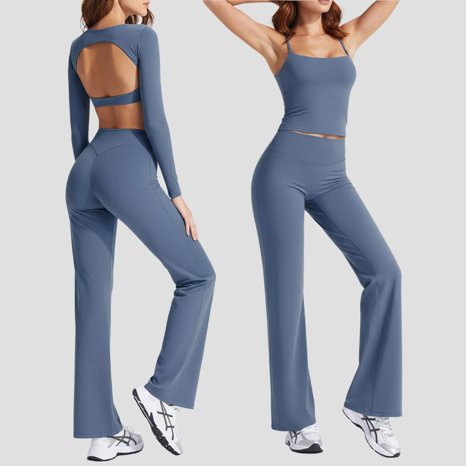 

Naked Feel Bodycon Yoga Suit Sexy Hollow Beauty Back 2 Piece Set Female Outdoor Gym Running Wear