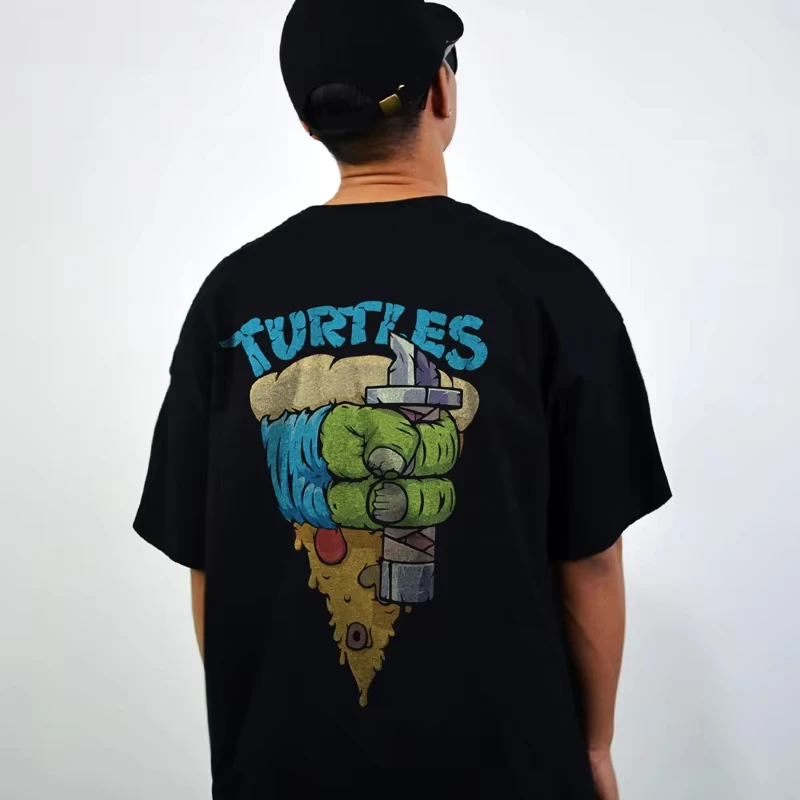

American Trendy Brand Homemade Ninja God Peripheral Pizza Printing Pattern New Cotton Short-sleeved T-shirt Men And Women Summer