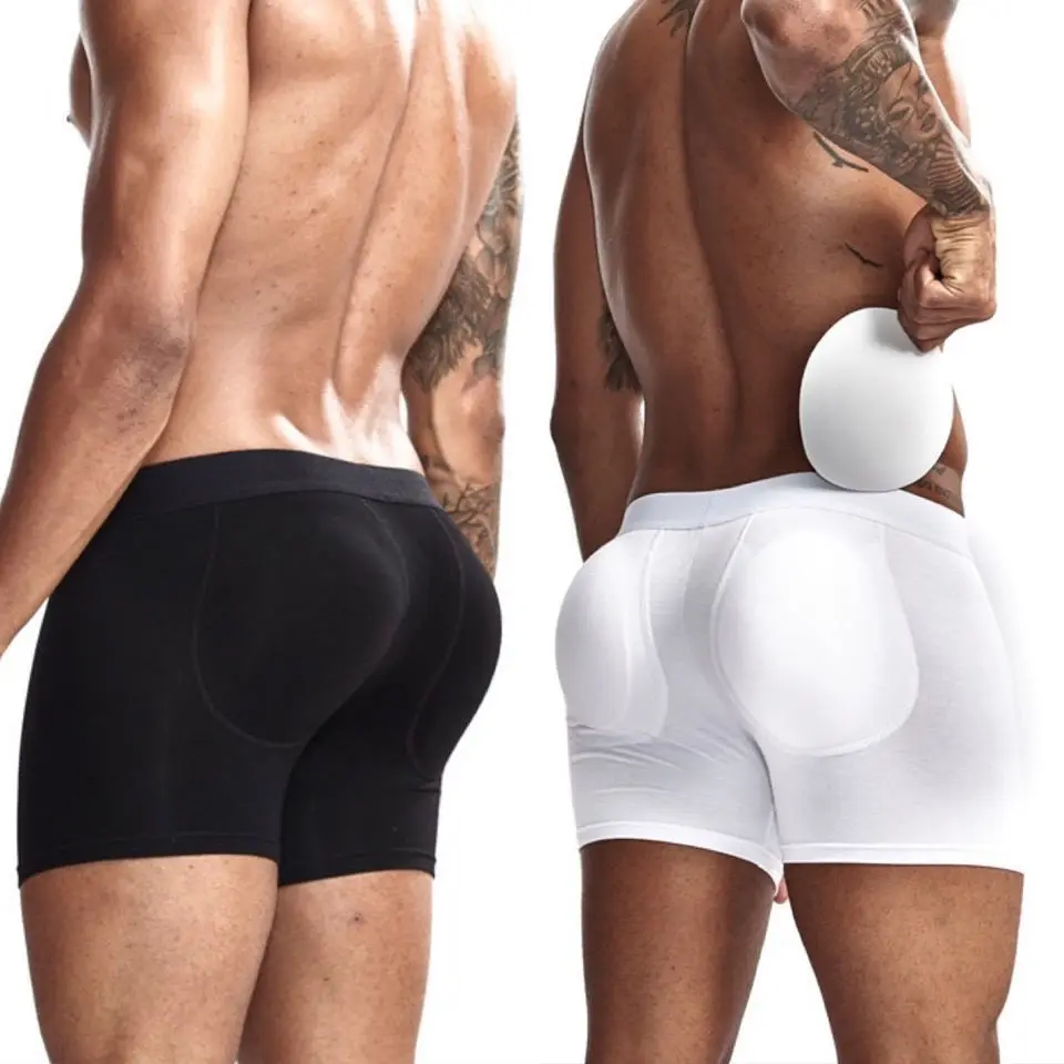 

Men Butt Lifter Underwear 3D Pouch Boxer Briefs Antibacterial Auick-Drying Panties Shaper Removable Fake Butt Pad Black S-2XL