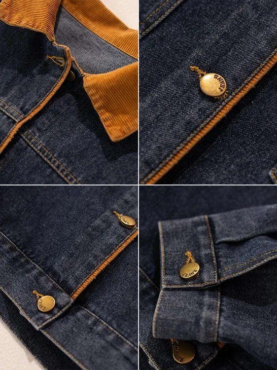 

Women's ort Denim Jaet Autumn 2025 New Sle Trendy Splicing Workwear Jaet Top Ele Loose Fit Long Sve Button Clo...