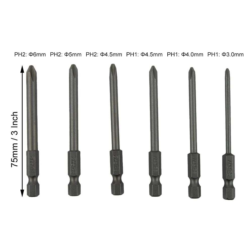 Nutdrivers Screwdriver Bit PH1 PH2 Steel Magnetic 6.35mm / 1/4\