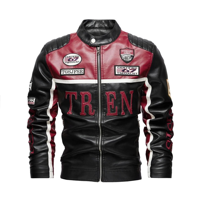 Spring Autumn Men's PU Leather Jackets Fashion Man Embroidery Motorcycle Moto Coats Man Windbreaker Zipper Leather Jackets
