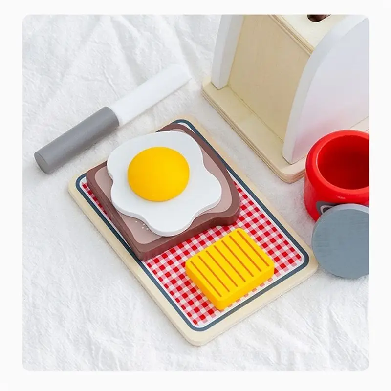 محمصة الخشب من DELAM، ملحقات المطبخ، لعب خبز الطعام، الزبدة، قطع البيض المسلوق، التظاهر للأطفال بسهولة