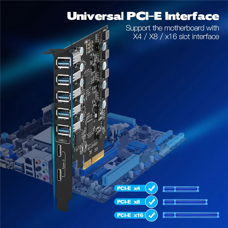 New PCI-E to USB 3.2 Type Card Gen 2 Adapter with 20 Gbps Bandwidth 7-Port(5XUSB-A+2XType-C) Expansion Card Support MAC 10G