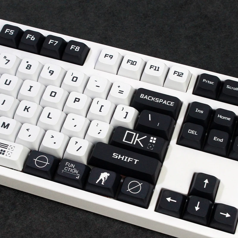 132 Key PBT SYE-SUB Profile PrintStream Custom XDA Keycap for MX Switche Gaming Mechanical Keyboard Black White PBT Key Caps