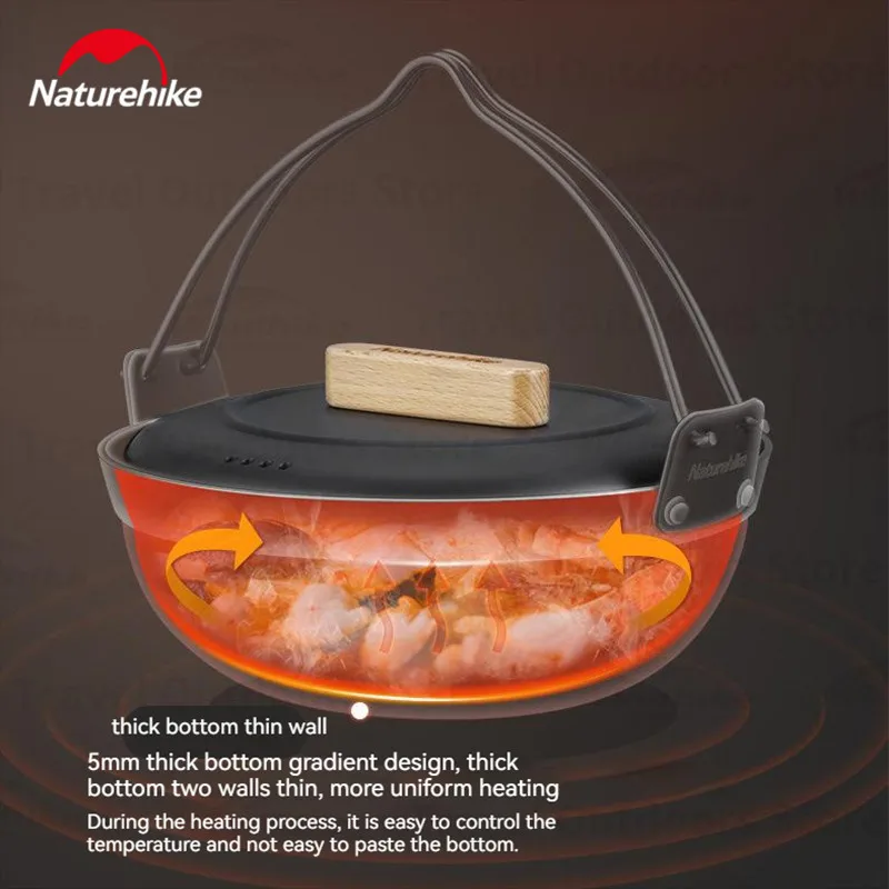 Imagem -02 - Naturehike Portable Stainless Steel Cooking Pendure Pot Camping Cookware Household Non -stick Kitchenware Outdoor Caminhadas Piquenique