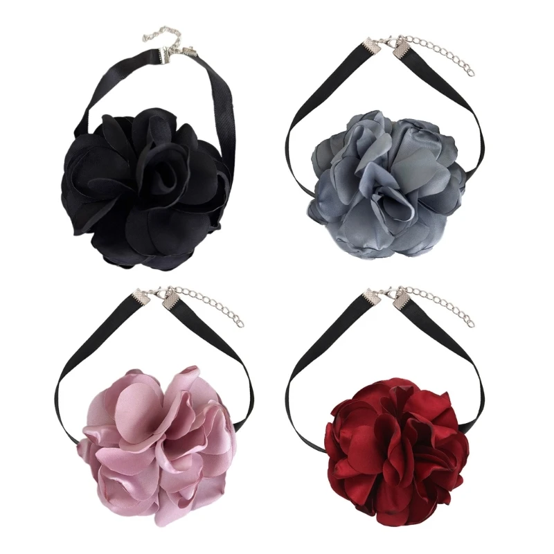 Gothic Fabric Flower Choker Necklace Exquisite Craftsmanship Neck Jewelry