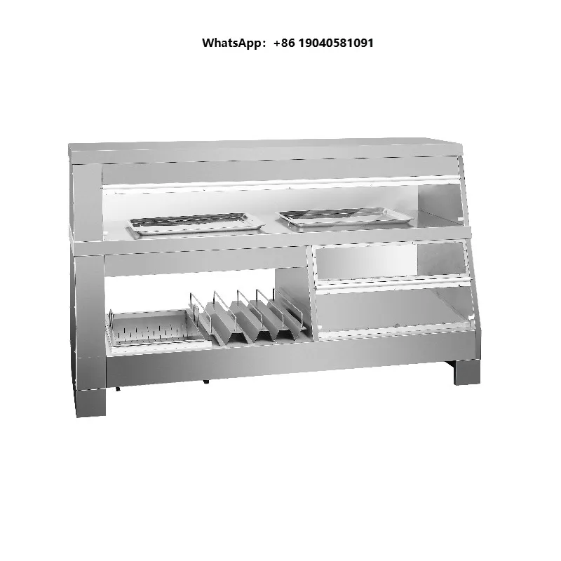 Commercial Two Tier Food Warmer with Integrated Burger Chute Stainless Steel Food Holding Cabinet for Fast Food Restaurant