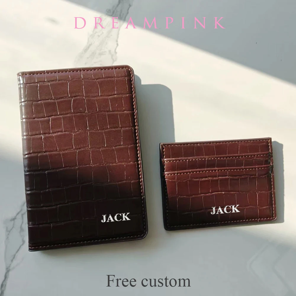 Custom Initials Crocodile PU Leather Passport Cover Luggage Tag Set New Engrave Name Gift Passport Holder Travel Suitcase Tag