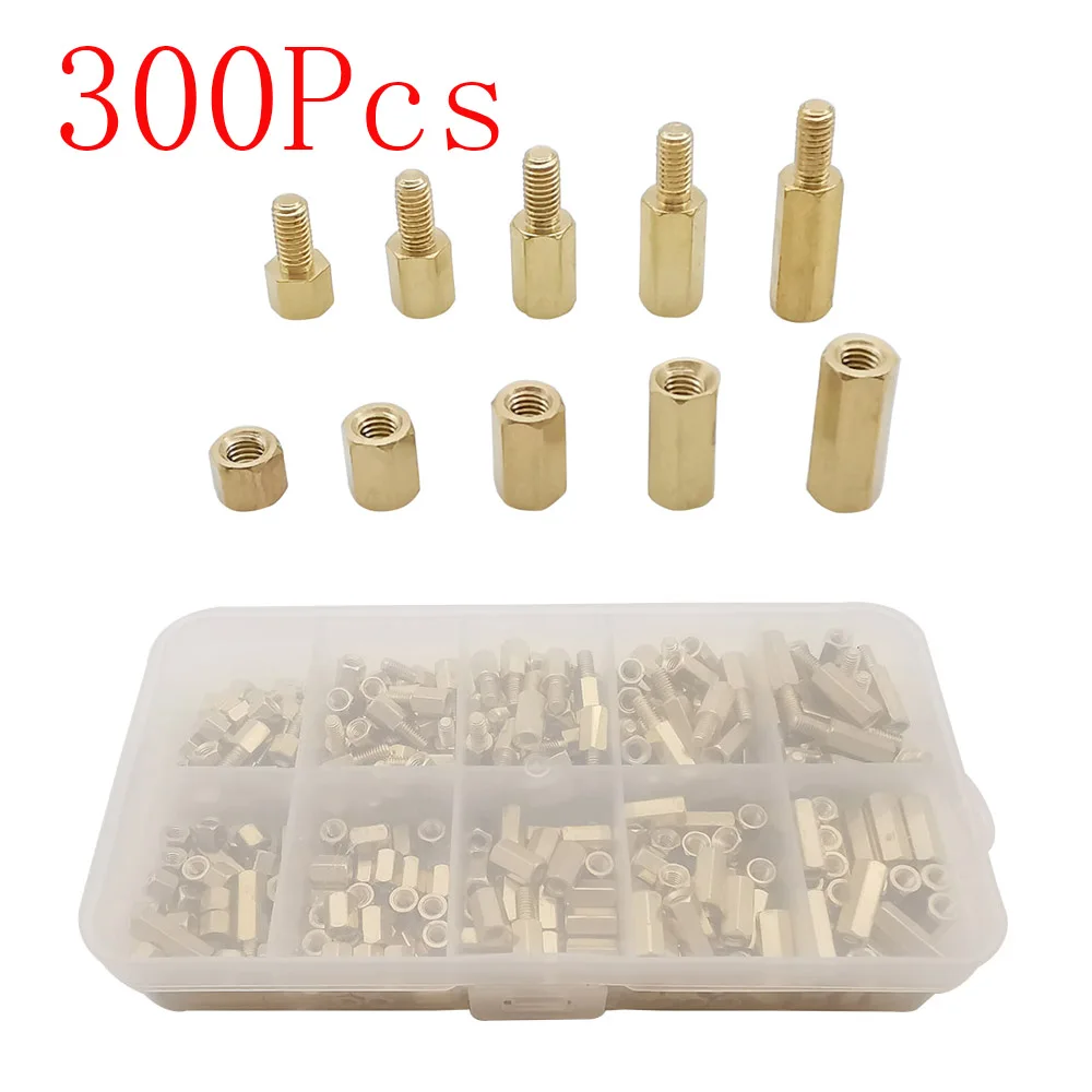 

300Pcs/Set M3 Hex Head Brass Standoff Spacer Screws Threaded Pillar PCB Circuit Board Standoff Spacer Assortment Kit