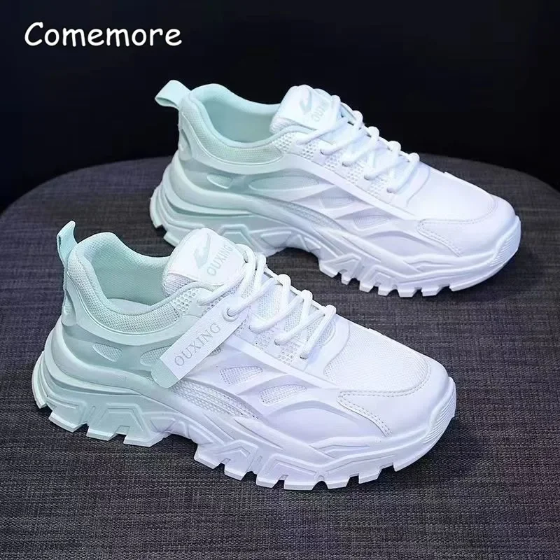 Comemore Thick Bottom Shoes Women 2023 Autumn Thick Mesh Breathable New Casual Gradient White Shoe Women's Sneakers Running Pink