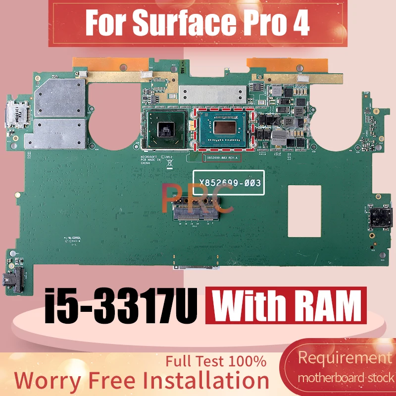 X852699-003 For Surface Pro 4 Laptop Motherboard SR0N8 i5-3317U With RAM Notebook Mainboard