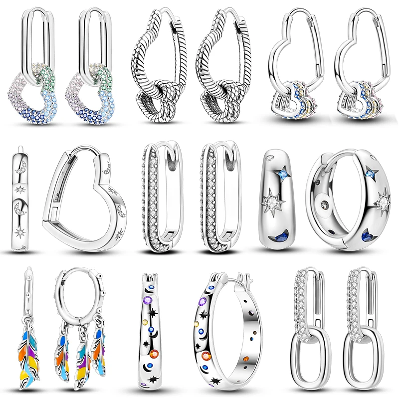 

925 Silver Hoop Earring For Woman Pendientes Moon Sun Original Earrings Fashion Jewelry