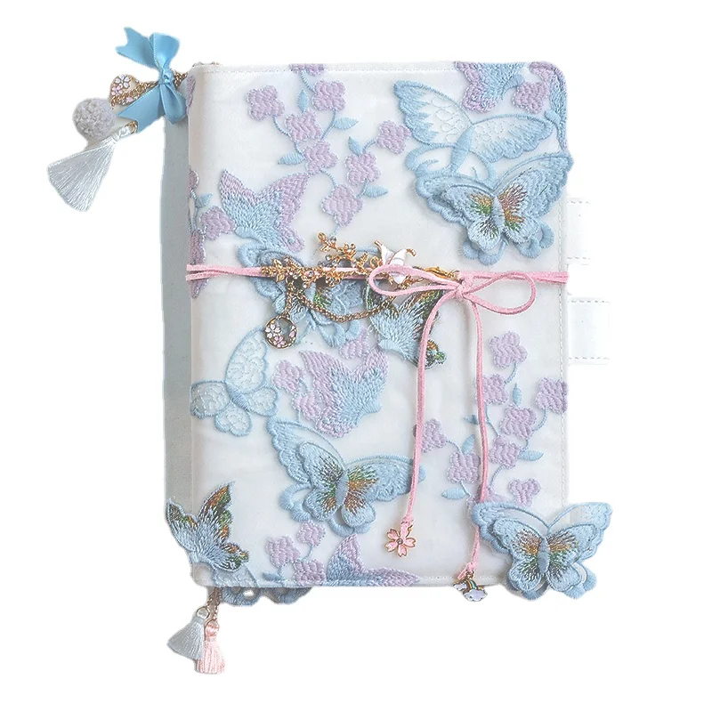 Three-dimensional Embroidery Diary Handbook Literary A6/A5 Butterfly Cover Notebook Diary for Girls To Note Travel Diary