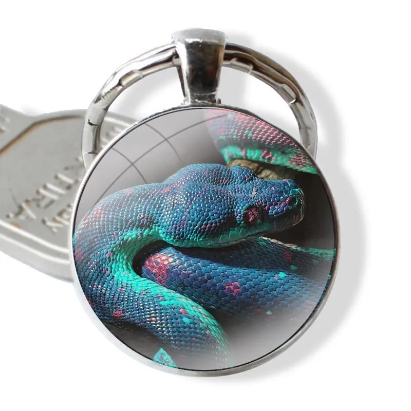 25mm Glass Cabohcon Keychain Key Rings for Women Men Jewelry Gift Crazy Black Python Snake Viper Wallpaper