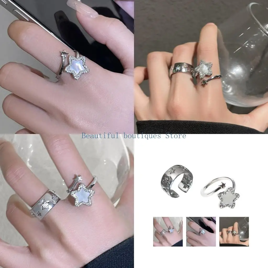 U4LF Fashion Five-Pointed Stars Open Rings Simple Stackable Finger Bands Knuckles Rings Punk Promise Rings Party Jewelry