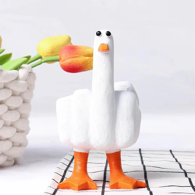 Middle Finger Duck Desktop Mini Ornament Resin Crafts Duck You Simulation Duck Ornament Garden Patio Decoration